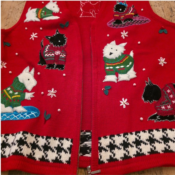 DESIGNERS ORIGINALS M Christmas Vest Scottie Westie Dog Vintage 90s - Picture 3 of 7